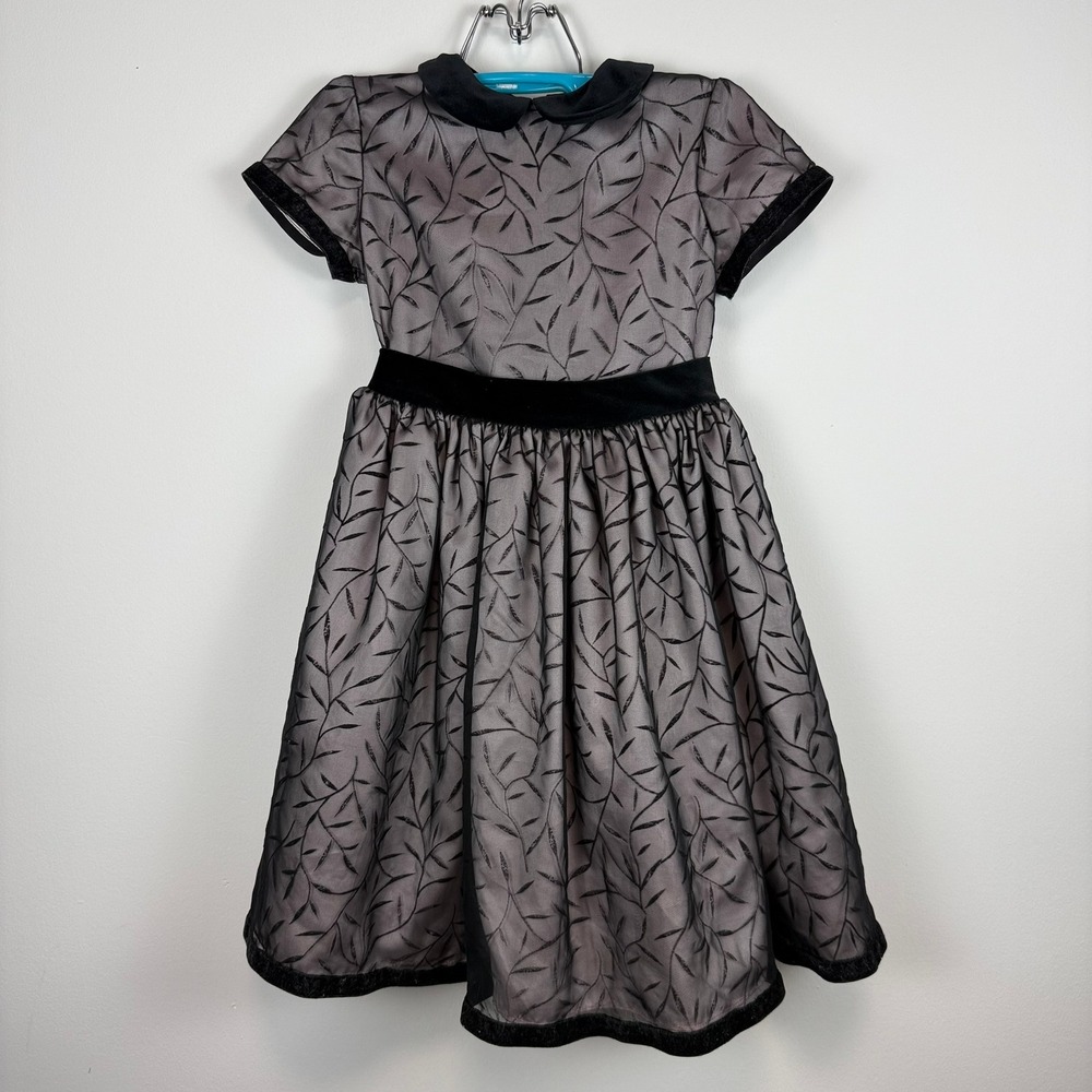 Elvira‎ Vali Girls Vintage Grey Black Leaf Velvet Trim Party Dress Size 4 Canada